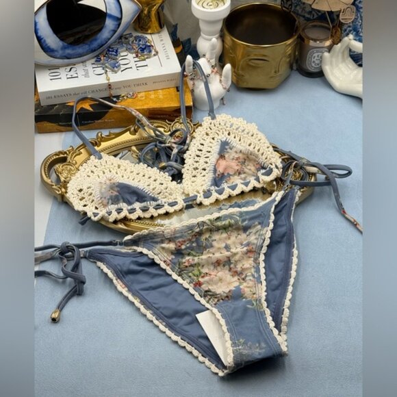 🆕 ZIMMERMANN 🧿 NWT Cascadian Crochet Tri Bikini, Blue Botanical - Sz 2 US4/6 - Picture 13 of 16